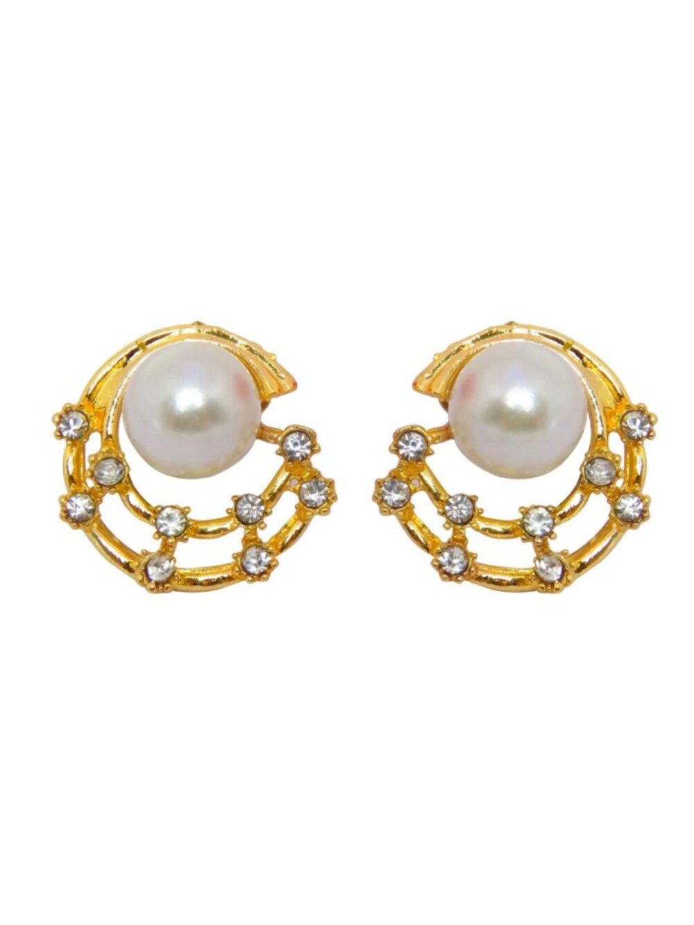 Gold Plated Pearl Stud Earring for Women Elegant Crystal Studded Designer Earing